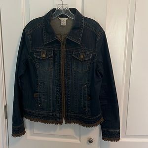 CAbi 620 Tweed Fringe Denim Full Zip Jacket Vintage